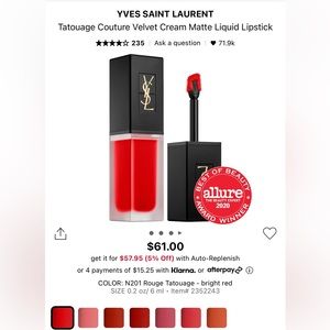 Yves Saint Laurent Tatouage Liquid Lipstick #201 Rouge Tatouage *BNWOT*